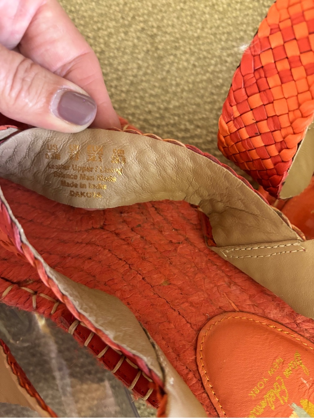 Sam Edelman Dakota Orange Red Braided Leather Wedge Sandals Size 8.5 - Picture 6 of 8